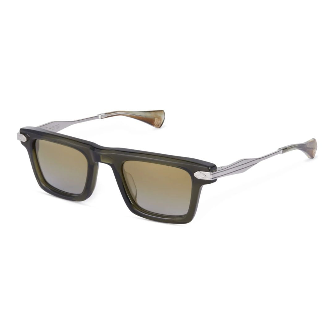 T Henri Stingray Translucent Olive Green Rectangular Sunglasses With Titanium Temples