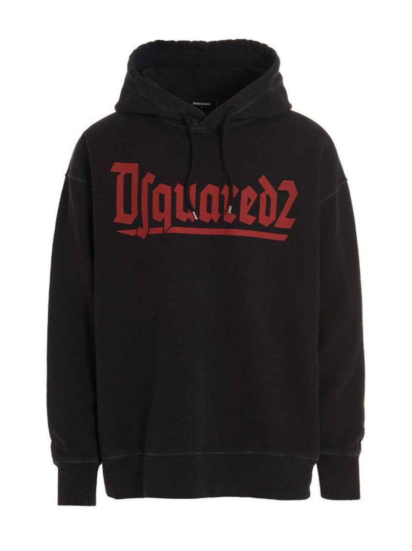 Dsquared2 Black Cotton Hoodie With Bold Front Logo