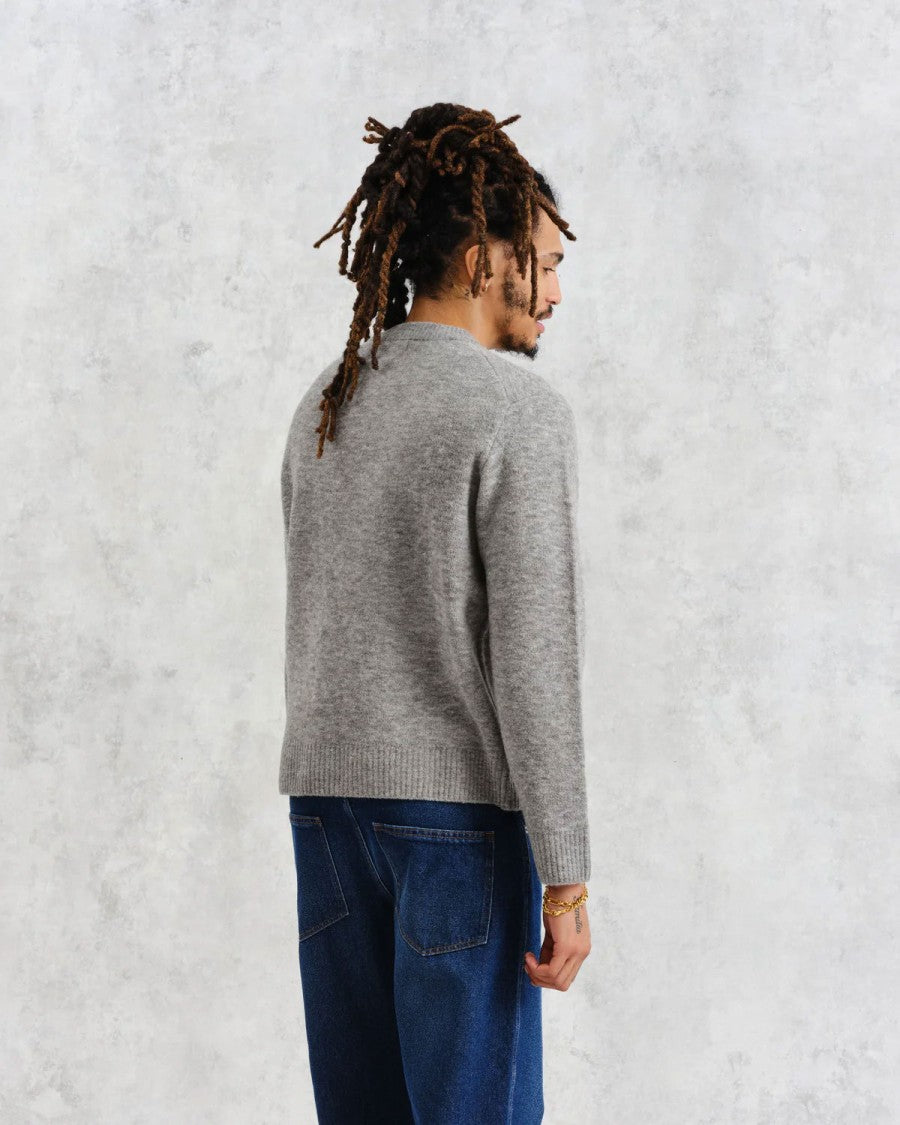 Wax London Soft Grey Marl Midweight Knit Crewneck Sweater