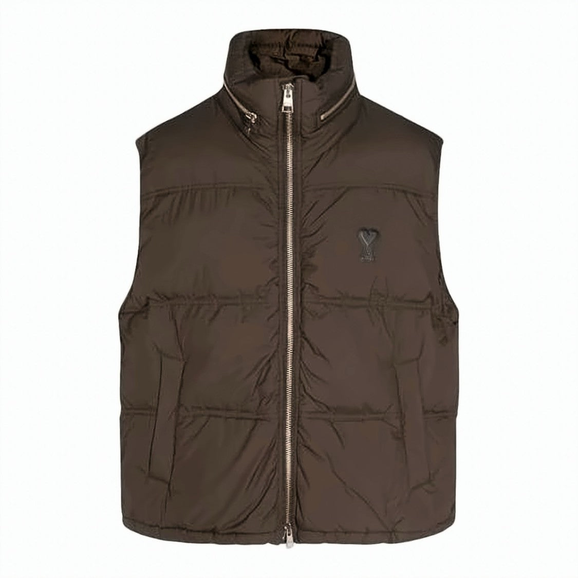 Ami Paris Quilted Padded Vest With High Collar And Zipper Closure