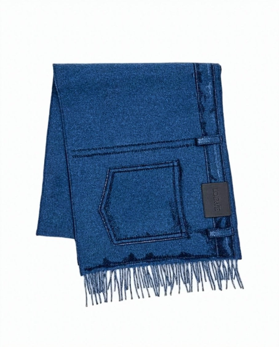 Loewe Denim-Texture Wool And Cashmere Scarf