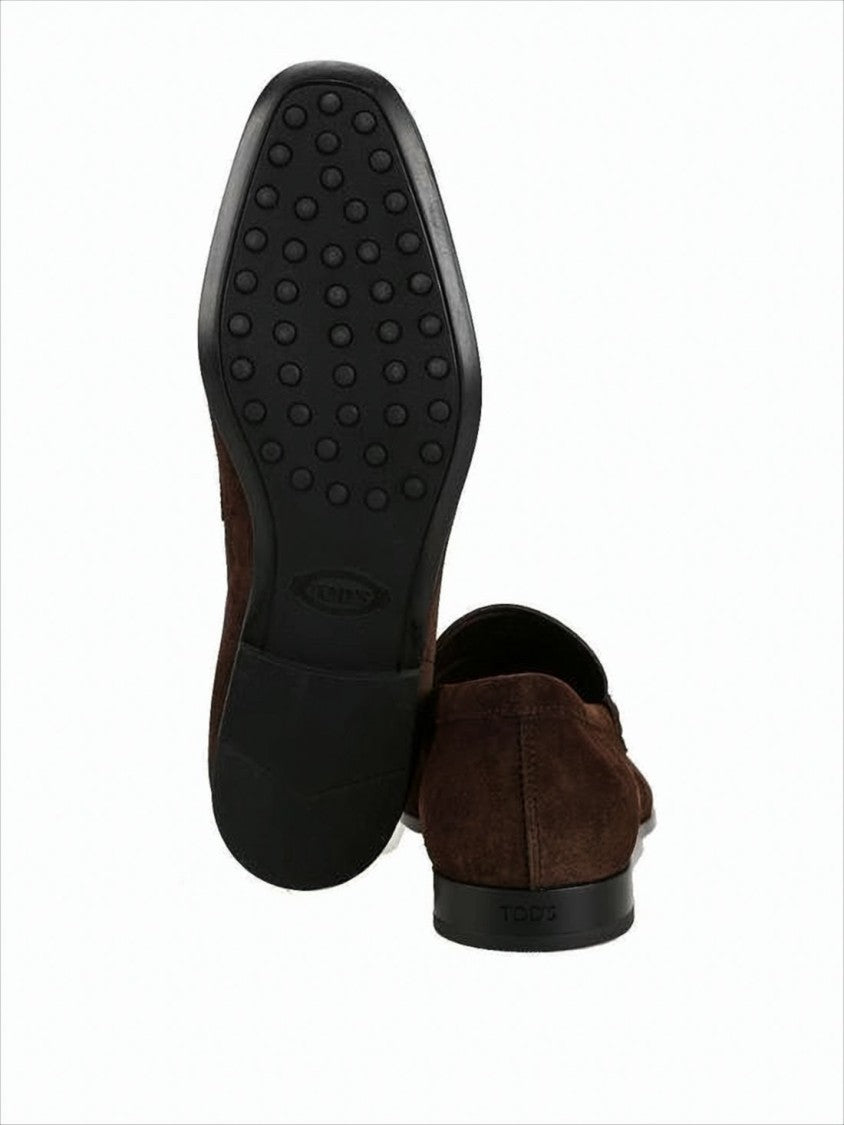 Tod's Brown Suede Loafers With Classic Penny Strap And Rubber Sole