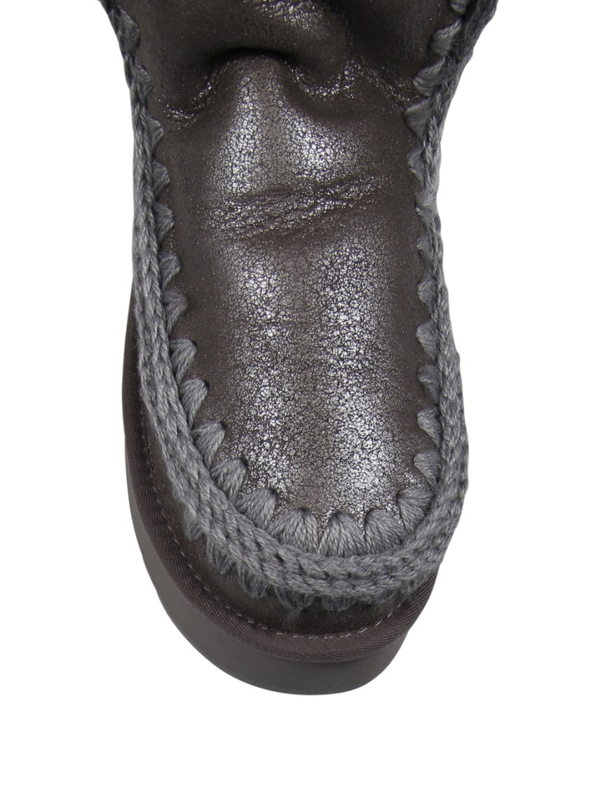 Mou Metallic Textured Platform Boot With Whipstitch Detailing