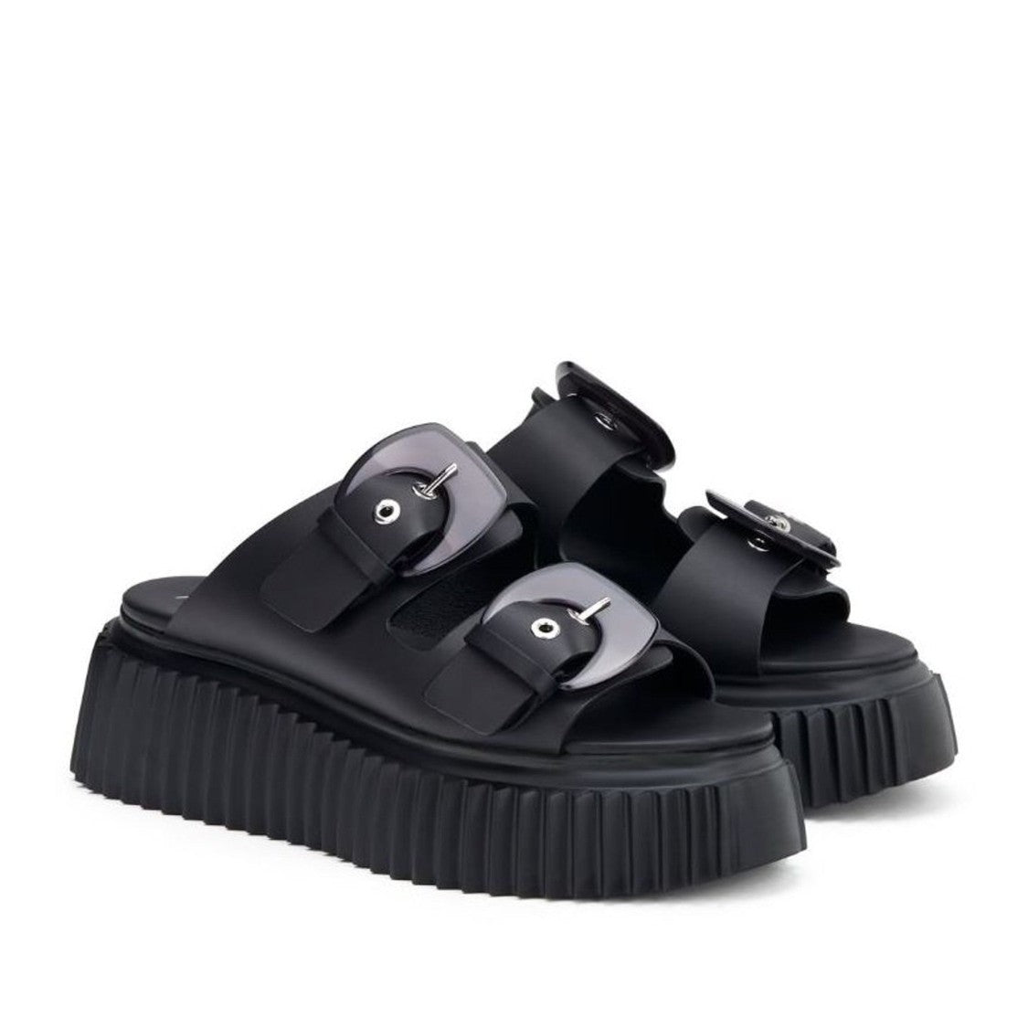Agl Black Agatha Leather Ridged Wedge Slippers