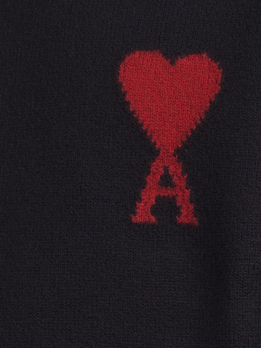 Ami Felted Wool Sweater With Heart And Logo Detail