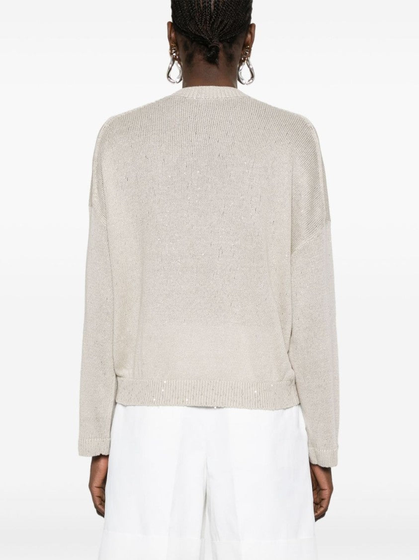 Brunello Cucinelli Beige All-Over Sequins Linen-Silk Sweater