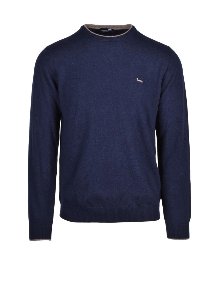Harmont&Blaine Blue Contrast Trim Wool-Blend Sweater