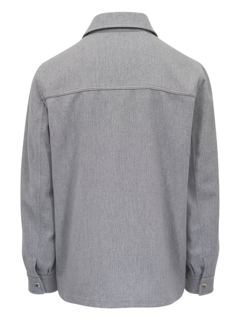 Brunello Cucinelli Grey Cashmere Point Collar Shirt Jacket