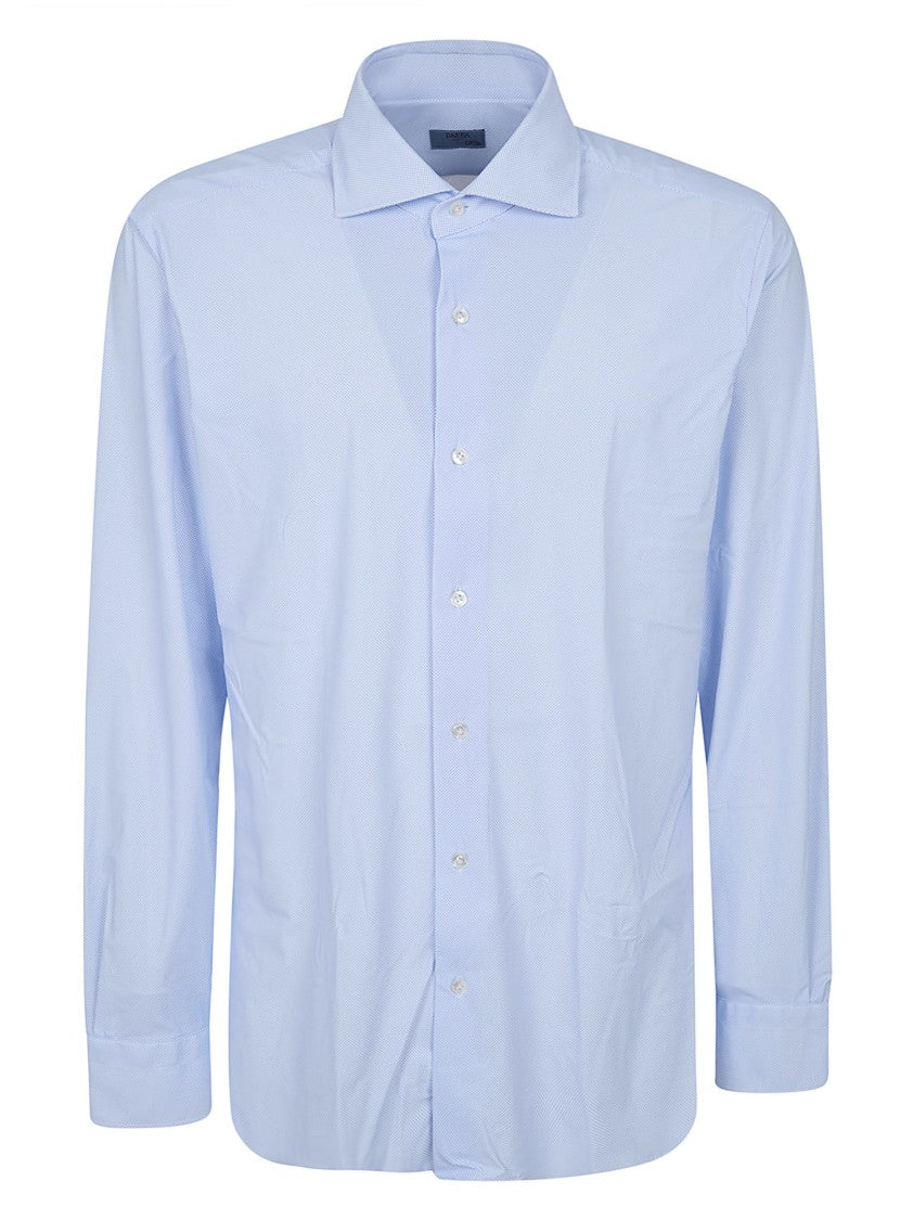 Barba Tailored Blue Nylon Blend Shirt With Pointed Collar