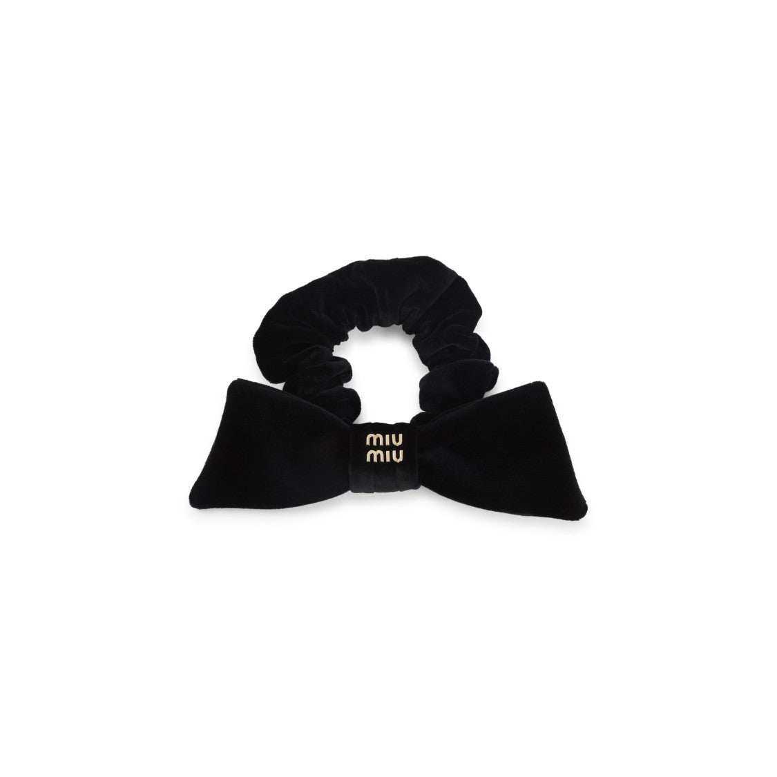 Miu Miu Plush Black Velvet Bow Scrunchie