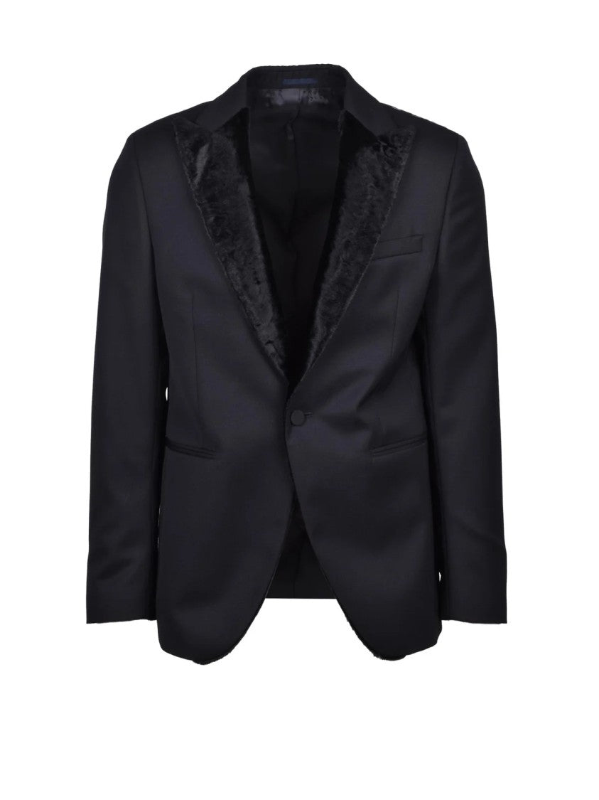 Michele Paoloni Black Virgin Wool Men's Velvet Tuxedo Jacket