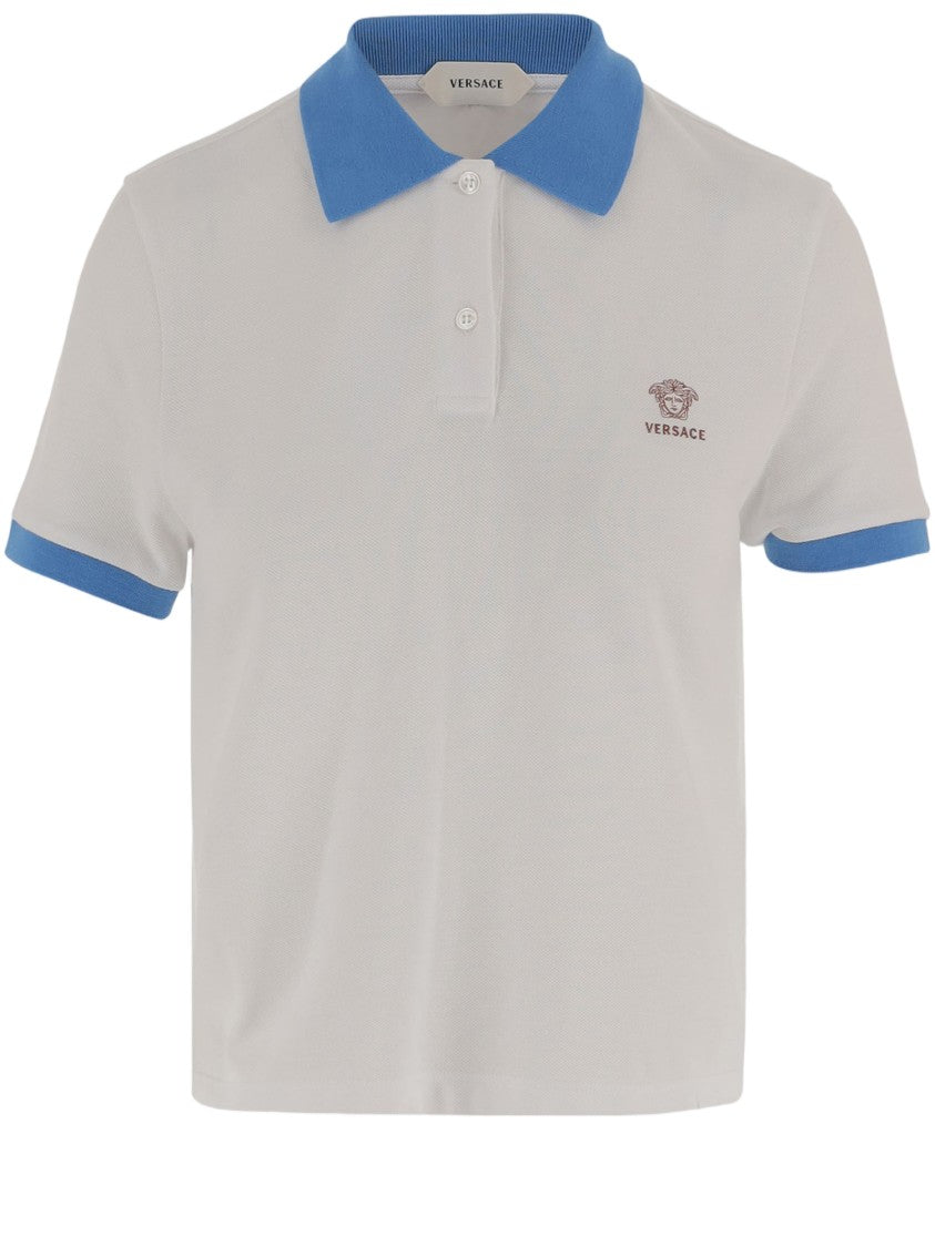 Versace Contrast Collar Cotton Polo Shirt