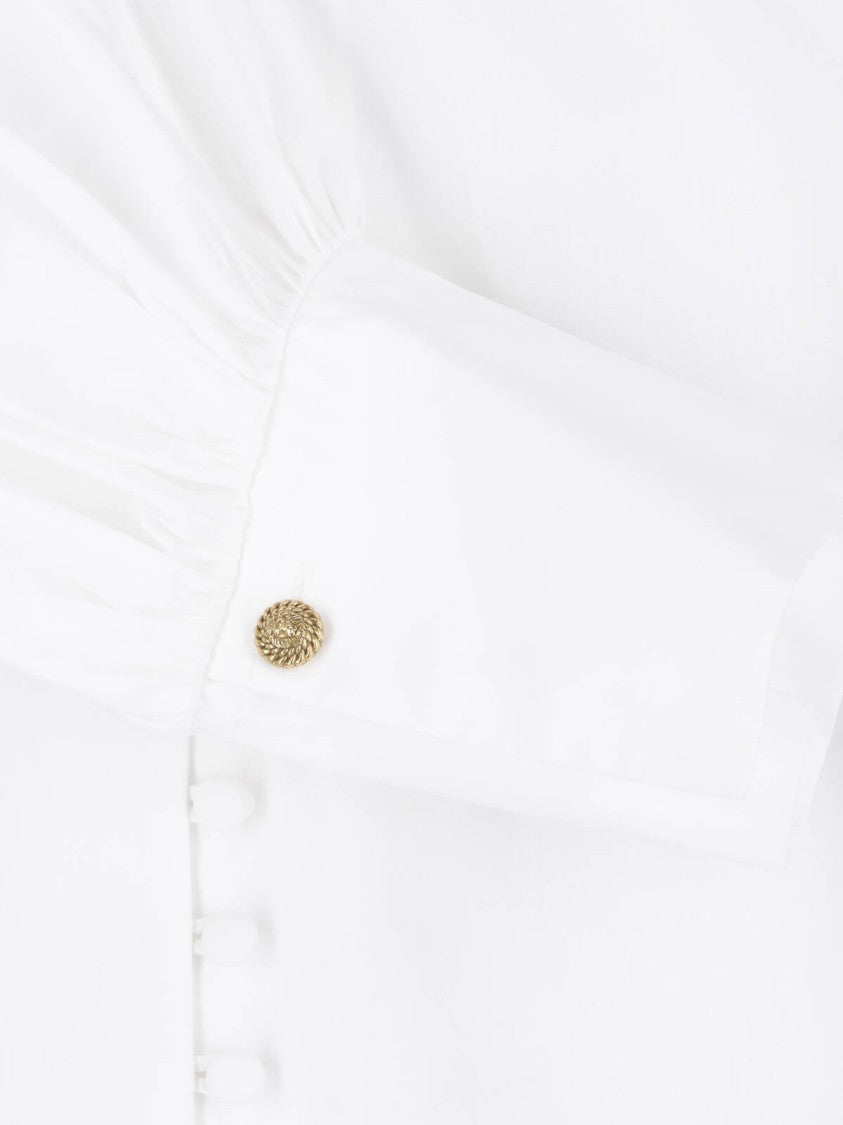 Balmain Mandarin Collar White Long-Sleeved Shirt With Gold-Tone Buttons