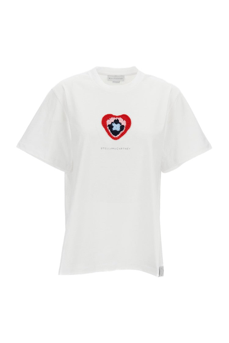 Stella Mccartney White Crochet Heart Organic Cotton T-Shirt