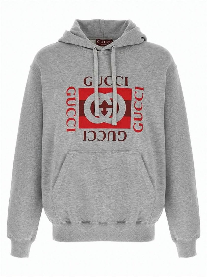 Gucci Heather Grey Cotton Jersey Hooded Sweatshirt