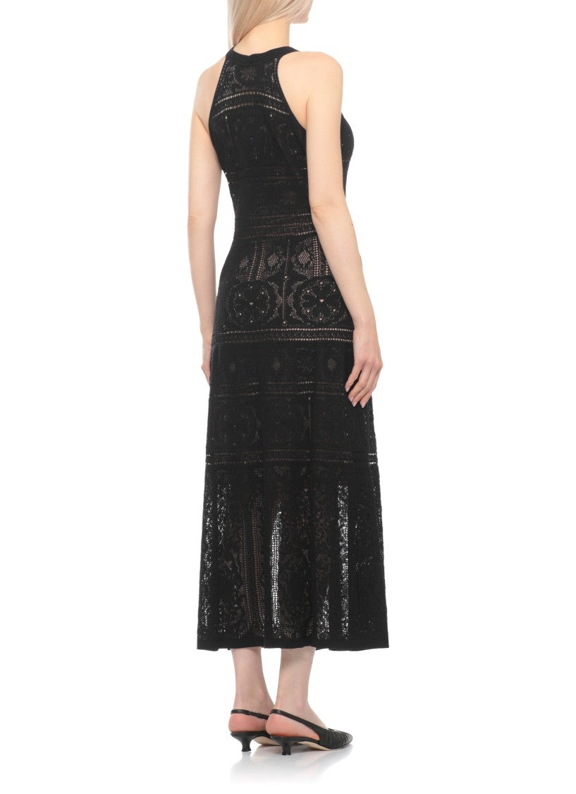 D. Exterior Intricate Crochet Midi Dress With Halter Neckline And Inner Slip
