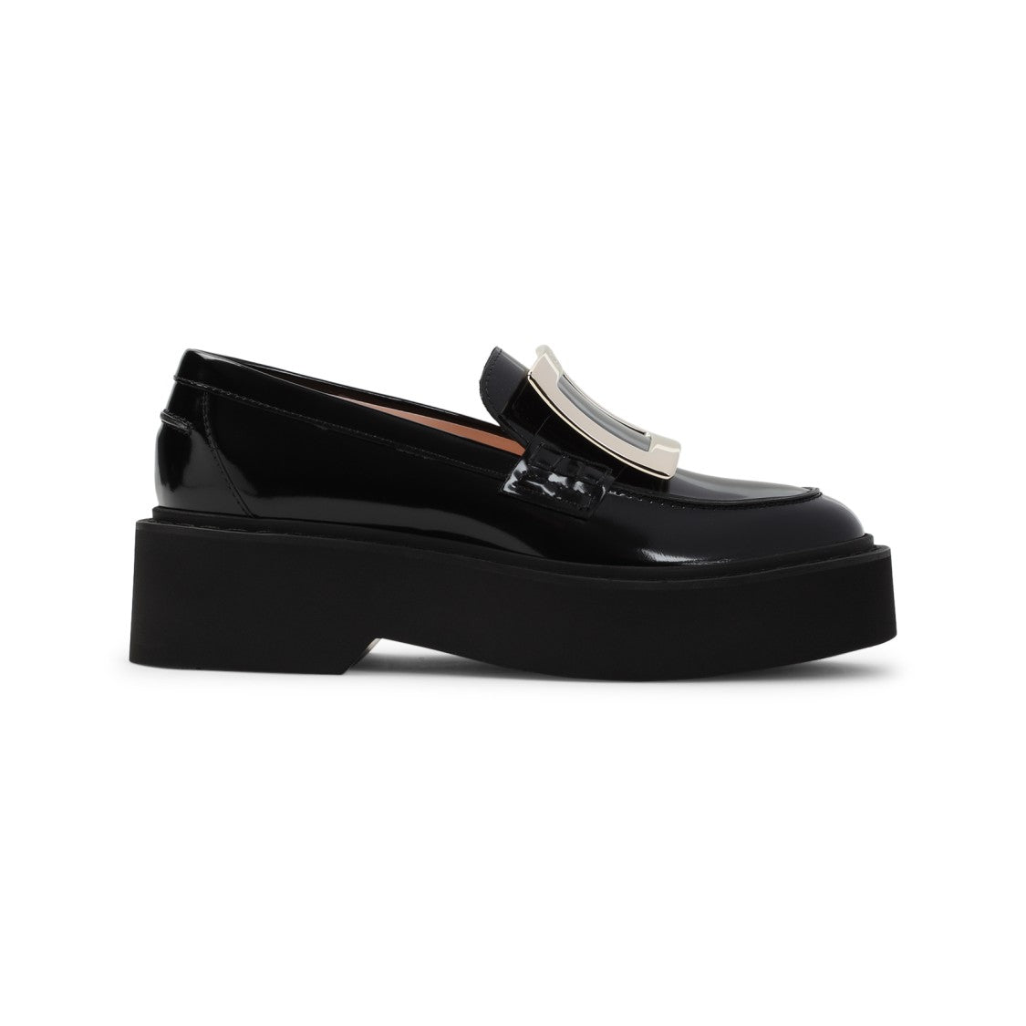 Roger Vivier Black Calfskin Rangers High Metal Loafer