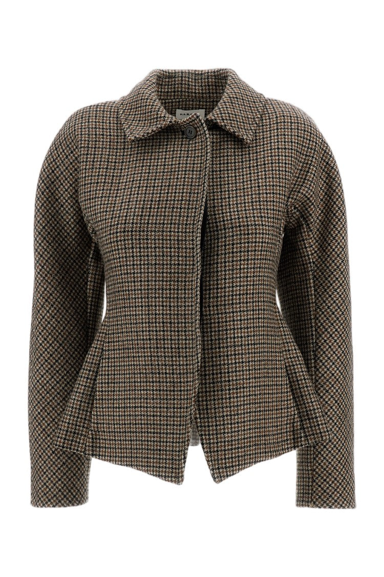 Parosh Houndstooth Pattern Wool Jacket With Fitted Silhouette And Matching Belt