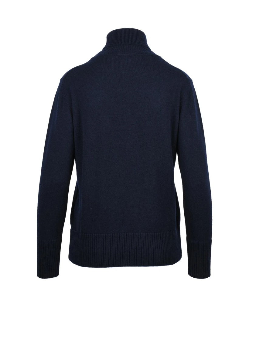 Alpha Studio Midnight Blue Turtleneck Sweater With Ribbed Details