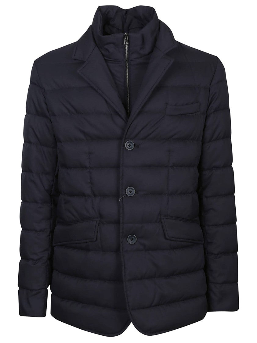 Herno Quilted Black Blazer With Notch Lapel And Alcantara Detail