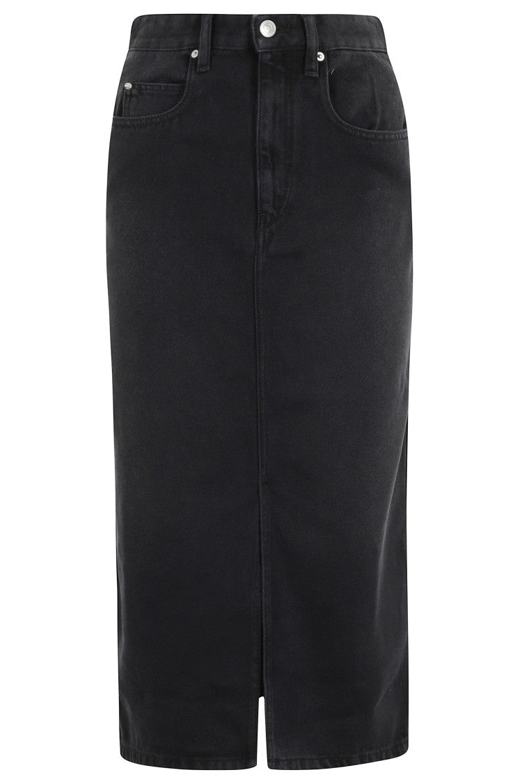Isabel Marant Faded Black Midi Skirt With Five-Pocket Design And Front Slit