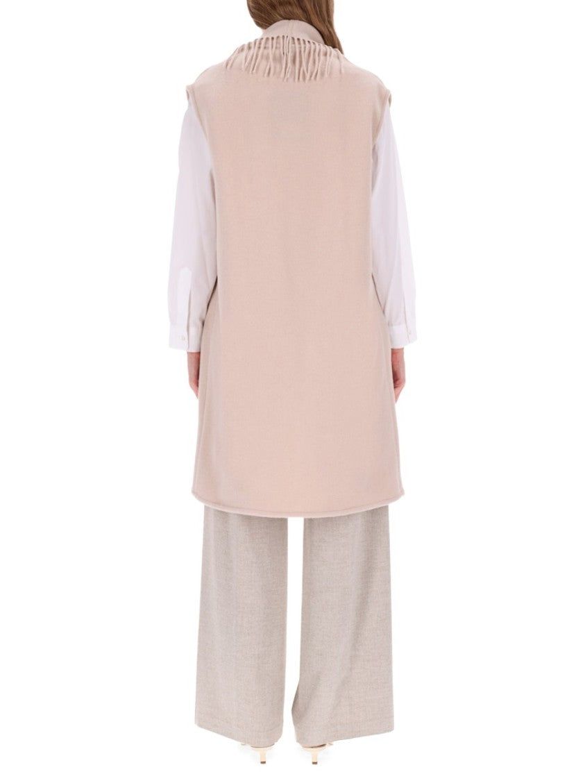 Herno Fringed Neutral Tone Vest With Quilted Patch Pockets