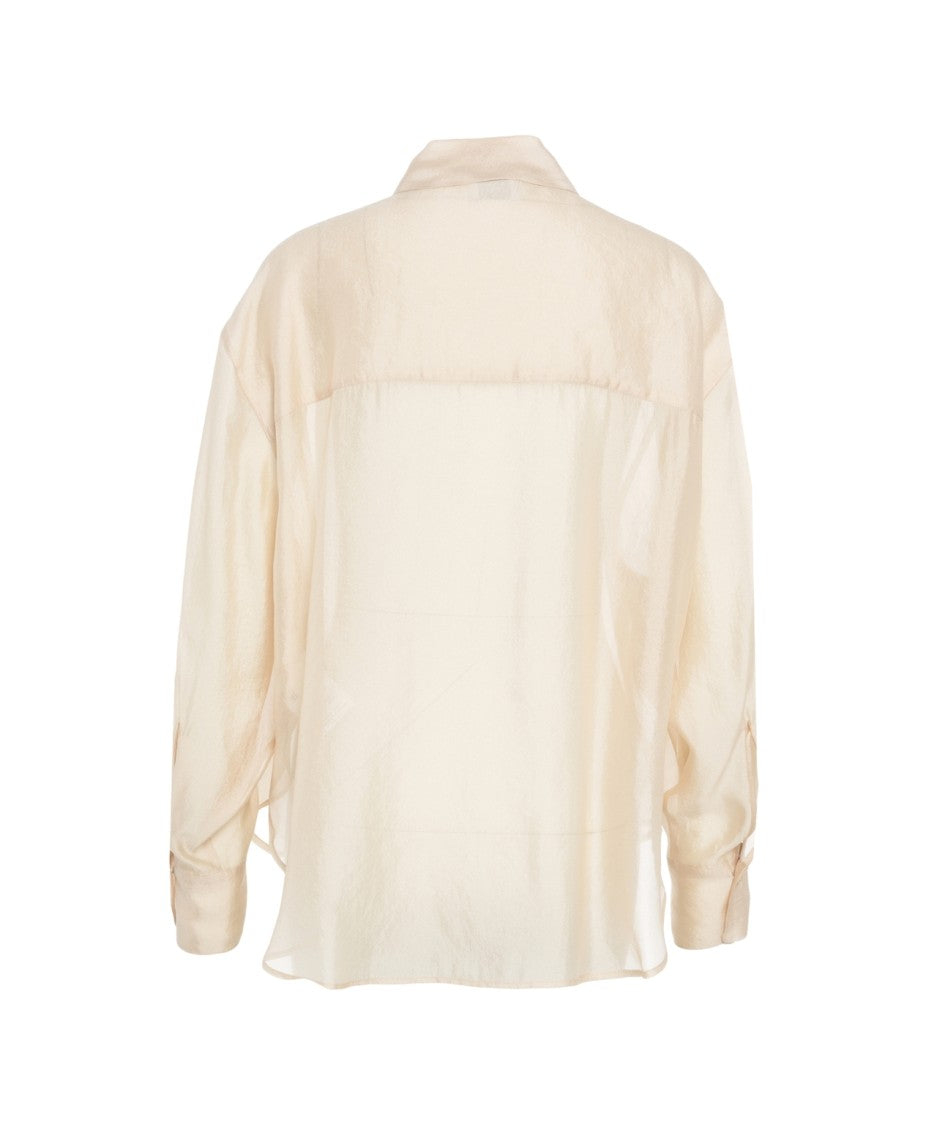 8Pm Semi-Transparent Silk Blouse With Classic Collar And Fitted Cuffs