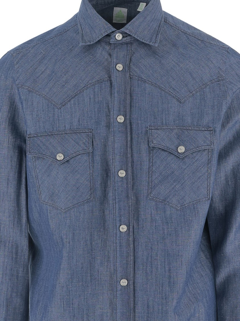 Finamore Dark Denim Cotton And Linen Shirt