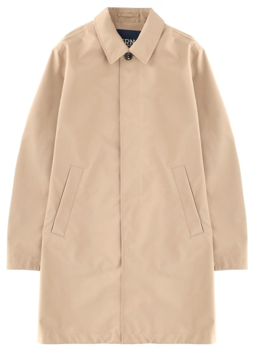 Herno Neutrals Waterproof Clean Silhouette Polyester Trench Coat