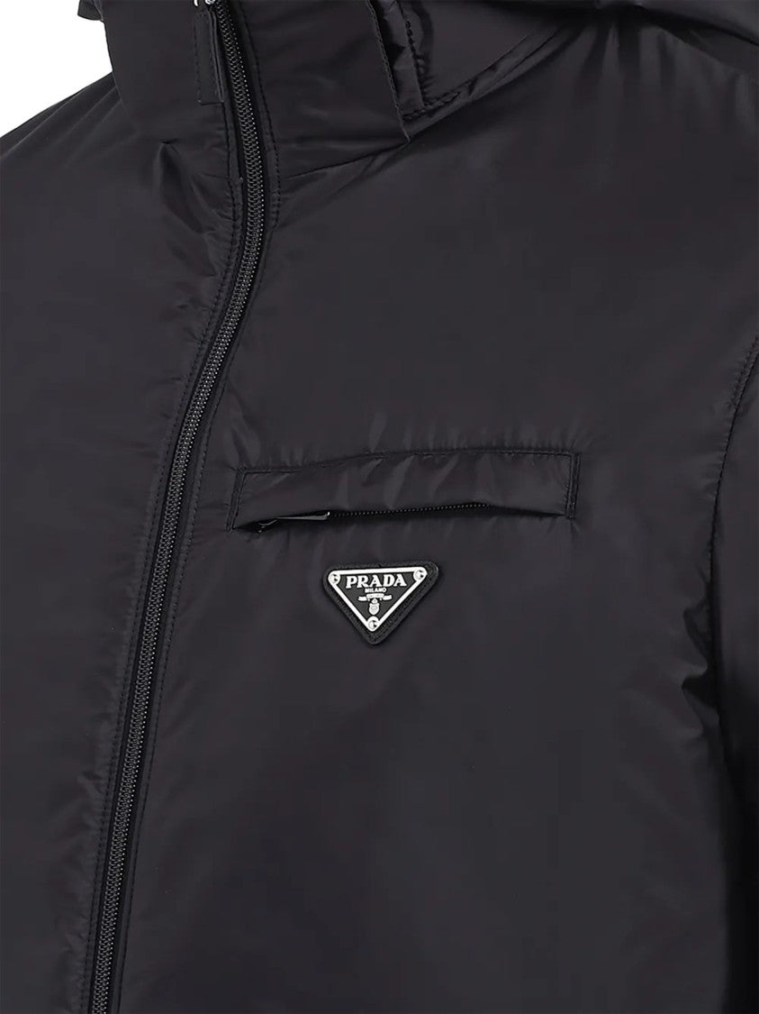 Prada Hooded Padded Jacket With Matte Finish And Logo Detail