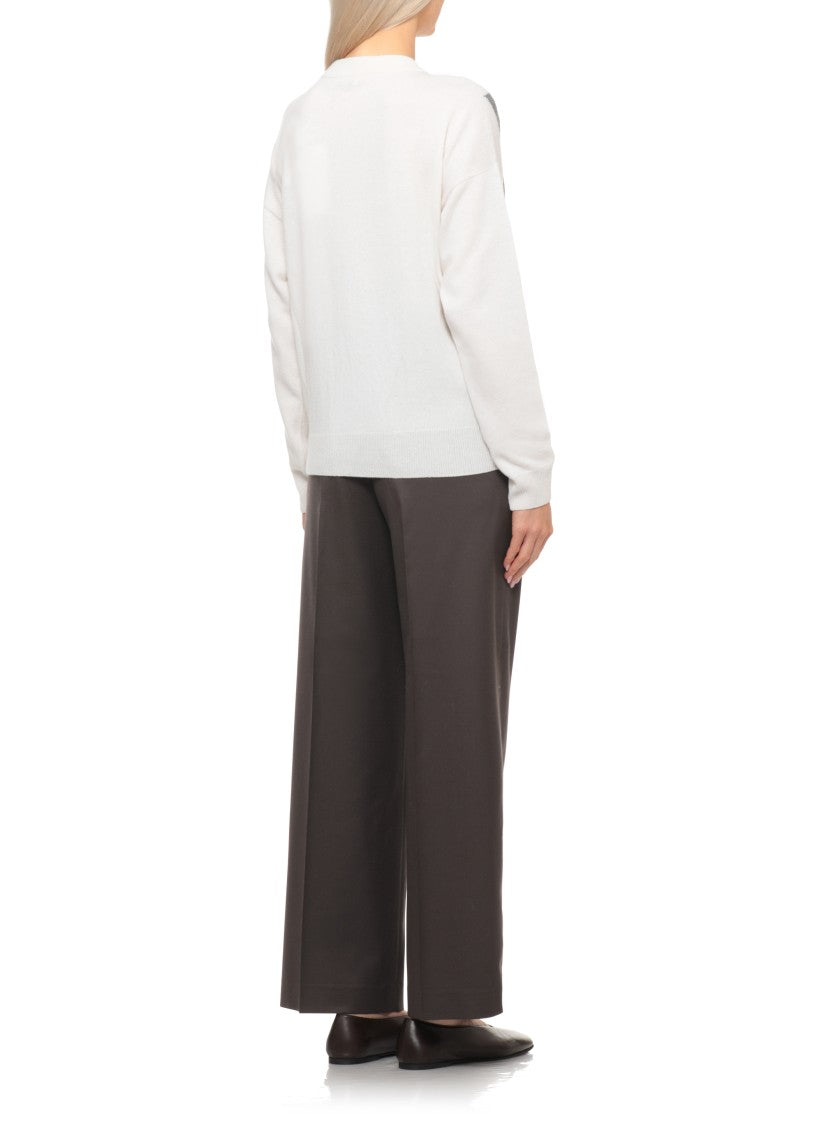Peserico Wool Blend Sweater With Geometric Pattern And Ribbed Trims