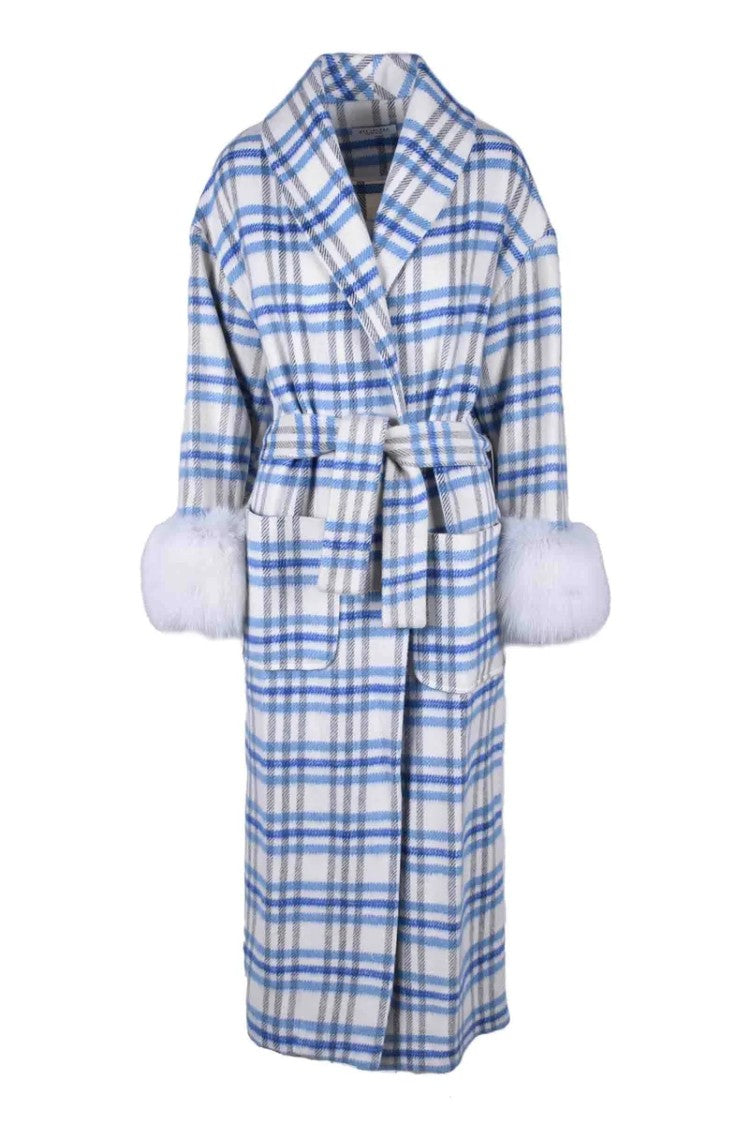 Yes London Cotton Blend Coat - White/Blue