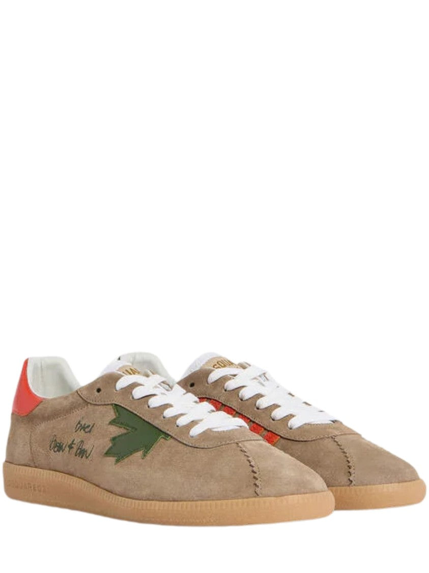 Dsquared2 Beige Suede Low-Top Sneakers With Asymmetrical Heel Tabs