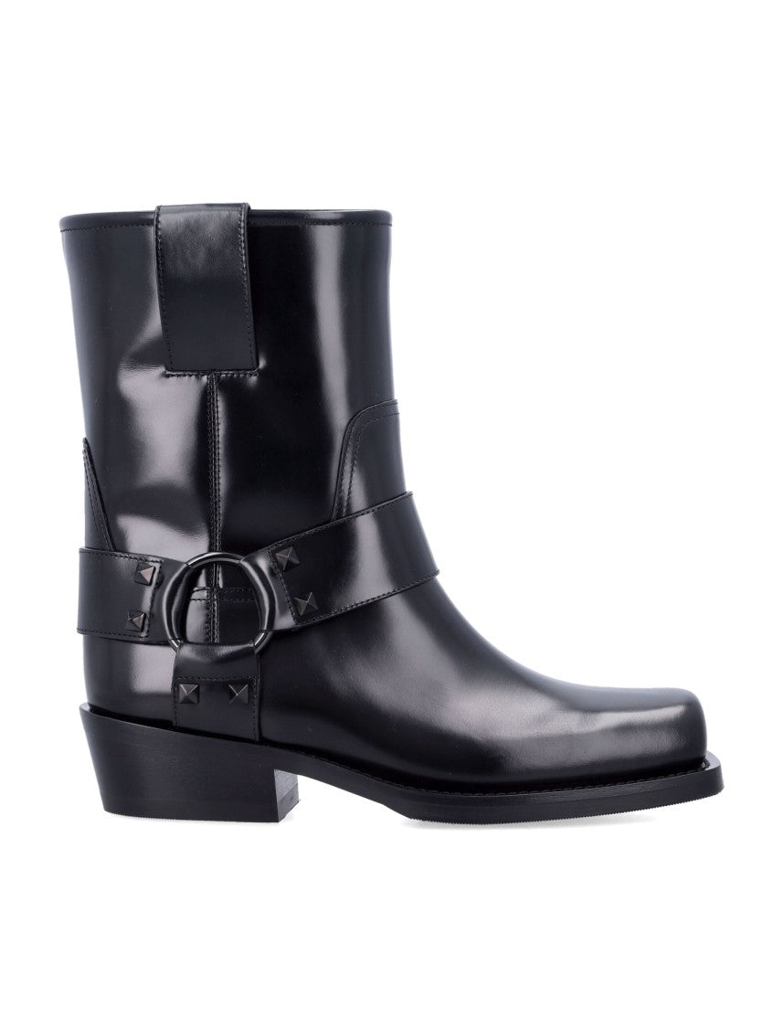 Valentino Rockstud Leather Biker Ankle Boots