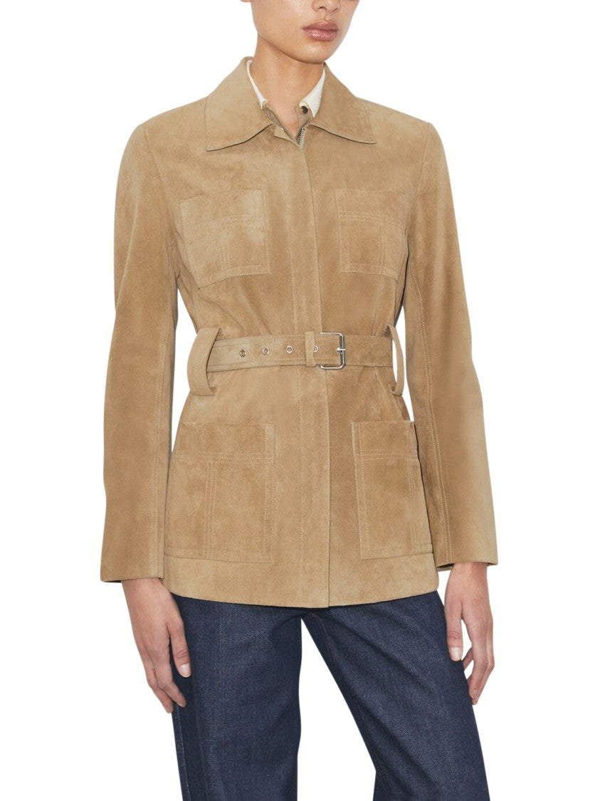 Tory Burch Structured Brown Suede Jacket With Front Belt