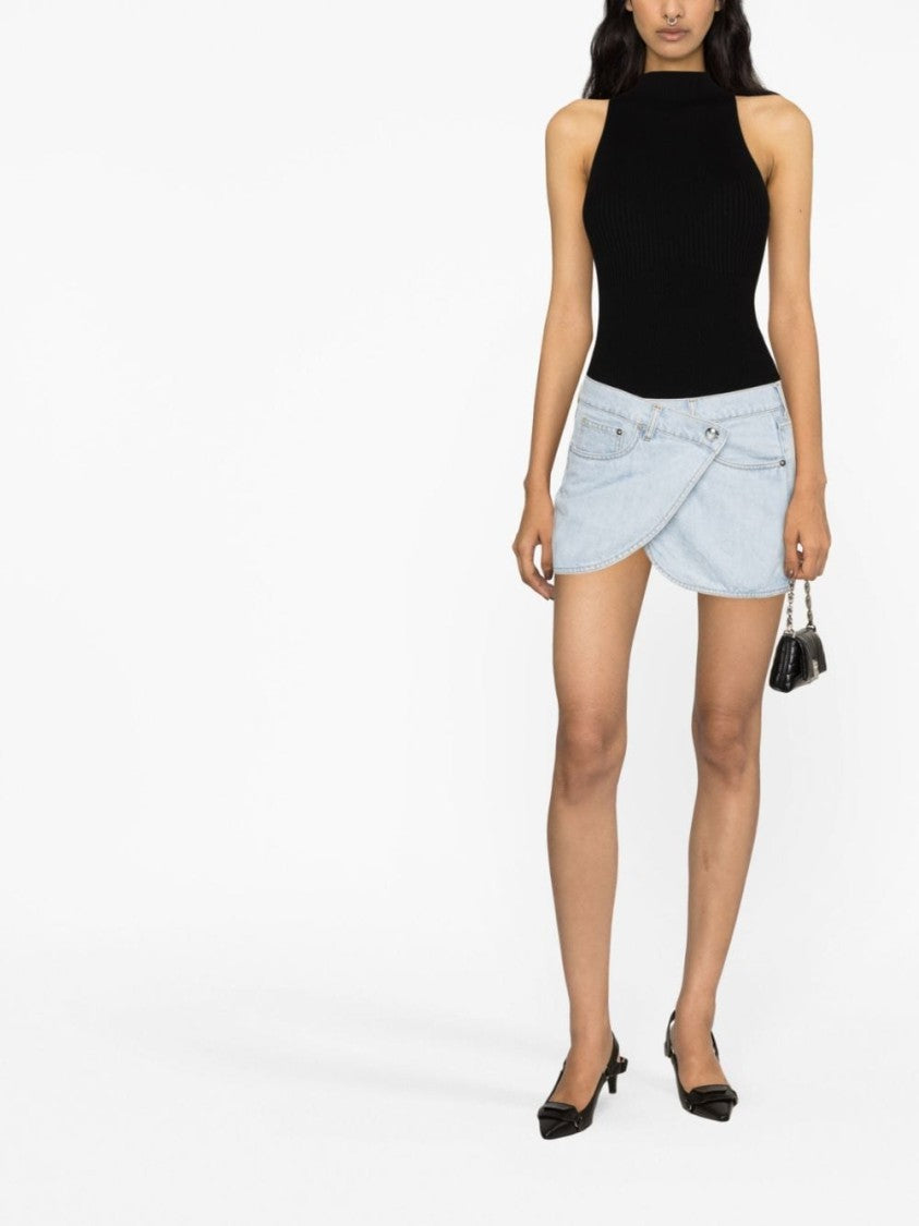 Coperni Asymmetric Wrap Skirt In Ice Blue Cotton Denim