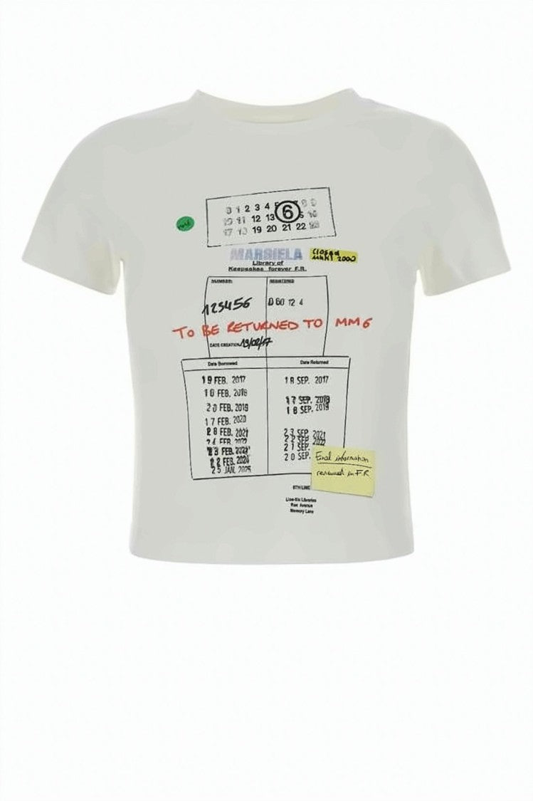 Mm6 By Maison Margiela Cropped Short-Sleeve T-Shirt With Distinctive Graphic Print