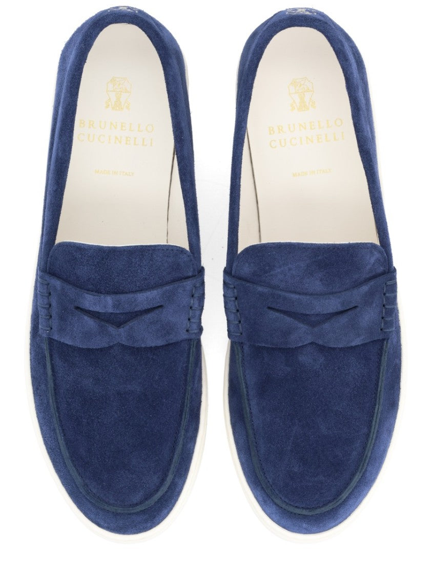 Brunello Cucinelli Penny-Strap Leather Suede Loafers