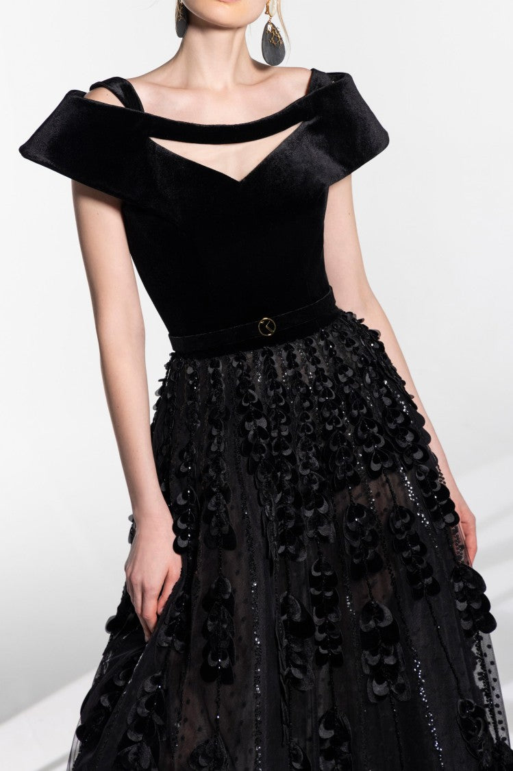 Saiid Kobeisy Beaded Tulle Skirt With Velvet Bodysuit