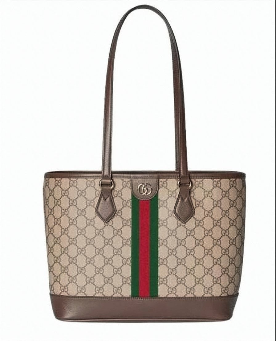 Gucci Structured Monogram Shoulder Bag With Leather Trim