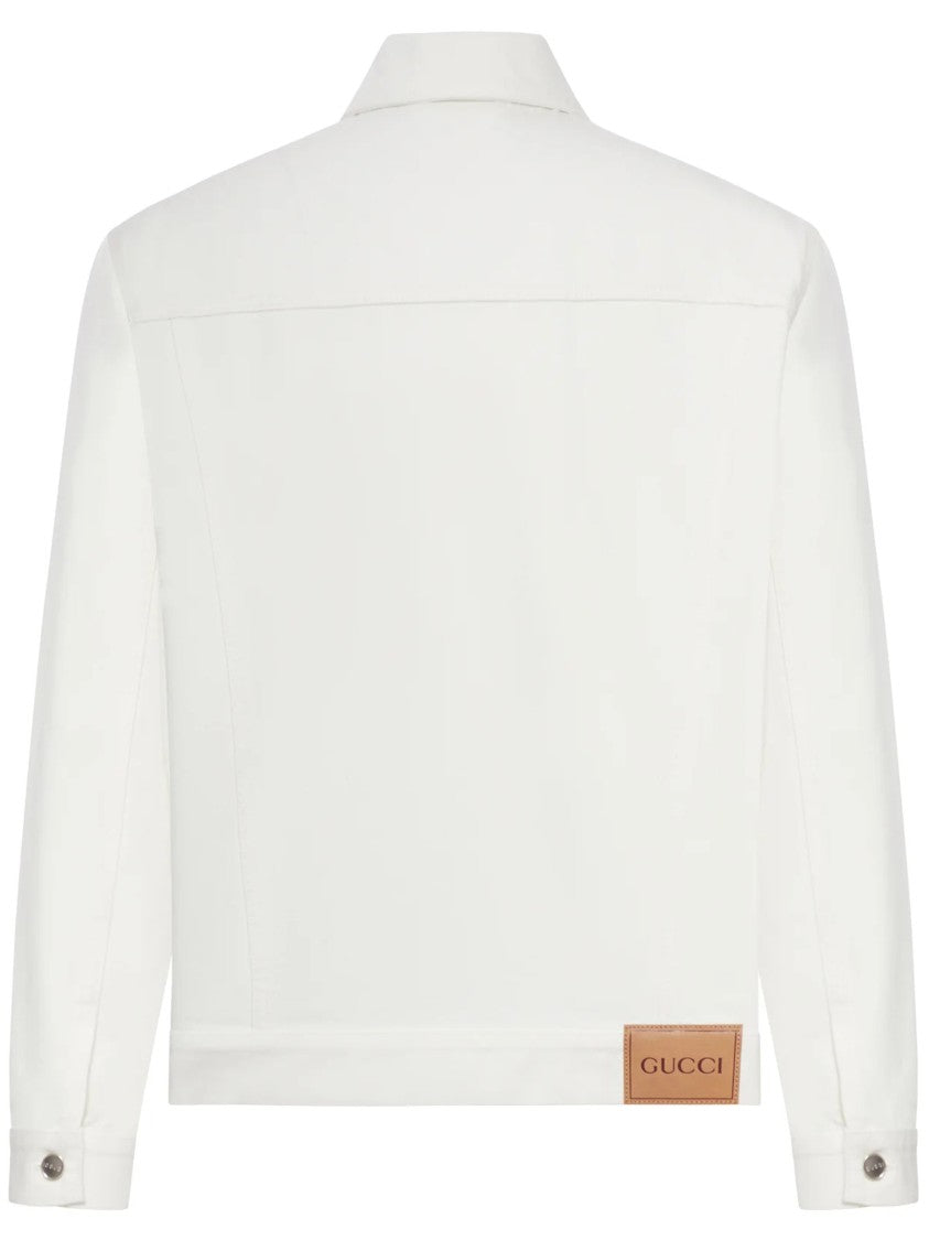 Gucci White Minimalist Classic Collar Cotton Jacket