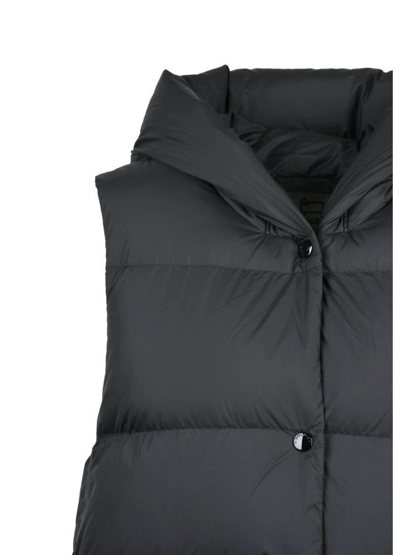Woolrich Black Long Quilted Polyester Down Vest