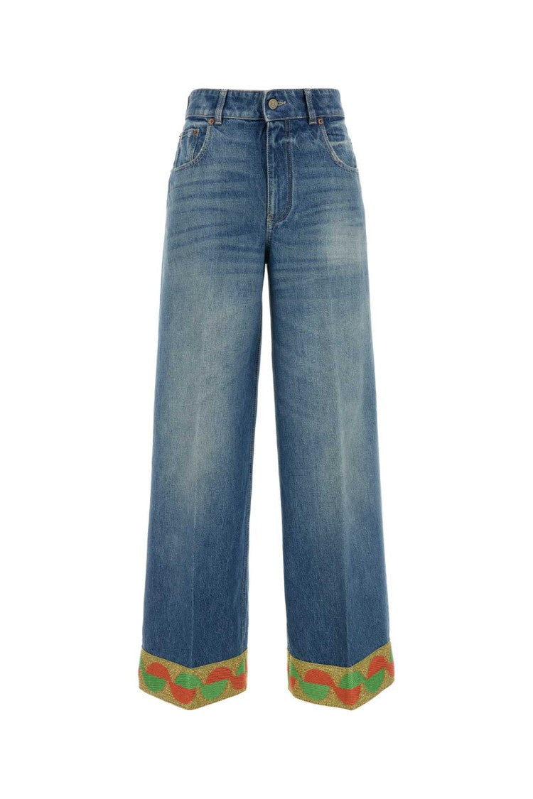 Valentino Garavani Wide-Leg Denim Jeans With Patterned Trim