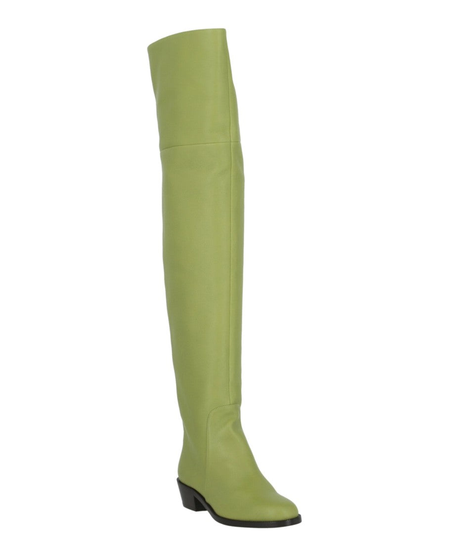 Ferragamo Pebbled Leather Over-The-Knee Boots With Almond Toe