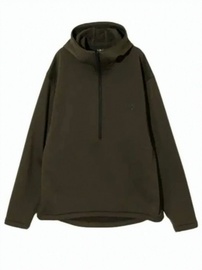 South2 West8 Brown Half-Zip Pullover Hoodie With Subtle Texture