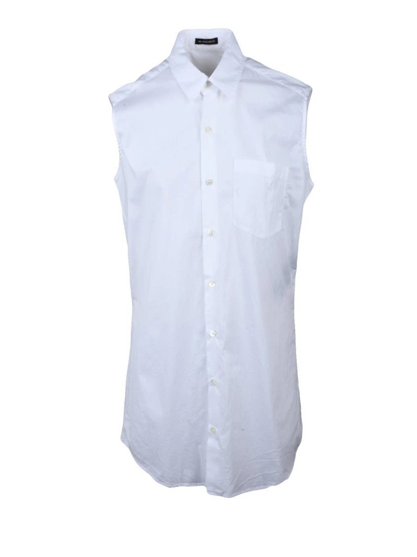 Ann Demeulemeester White Sleeveless Curved Hem Cotton Shirt