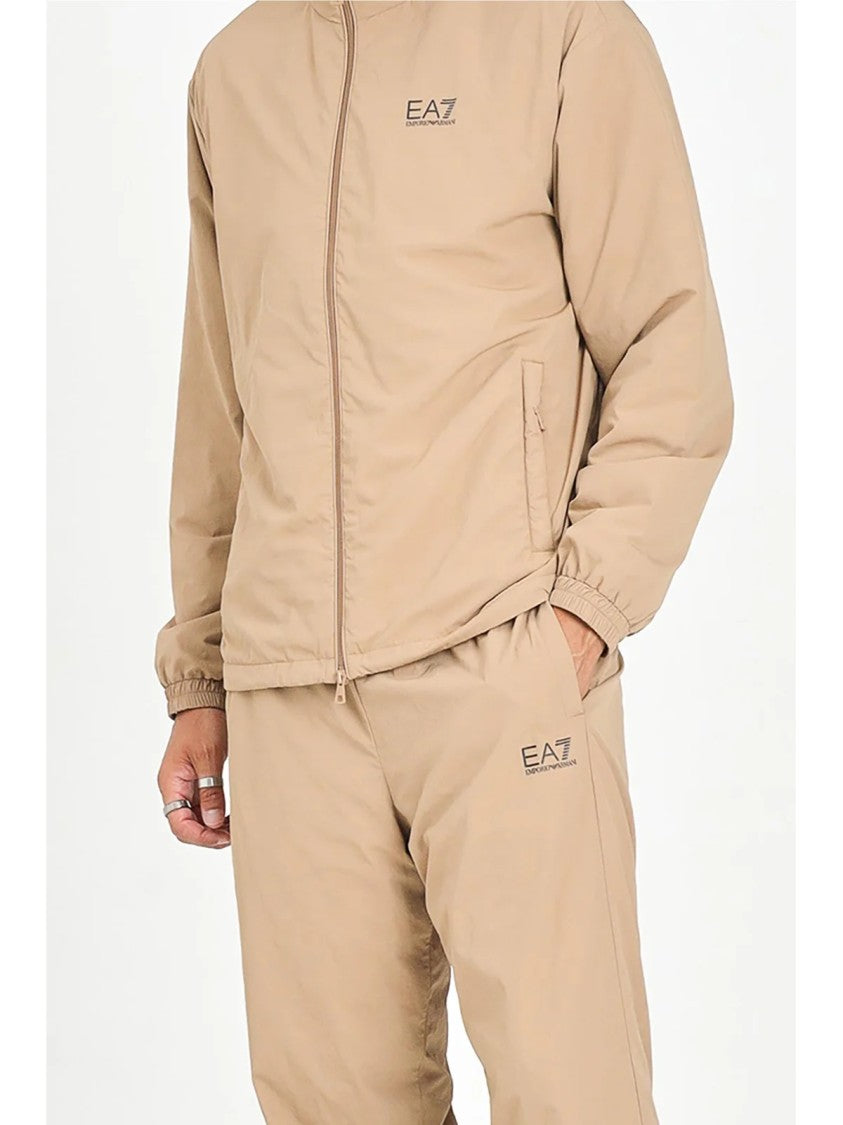 Ea7 Emporio Armani Beige Full-Zip Velvet Interior Polyamide Jumpsuit