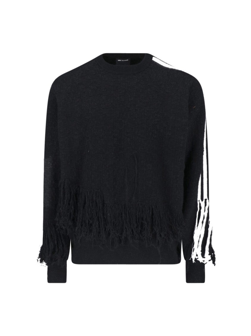 Y-3 Black 3 Stripes Fringed Wool Sweater