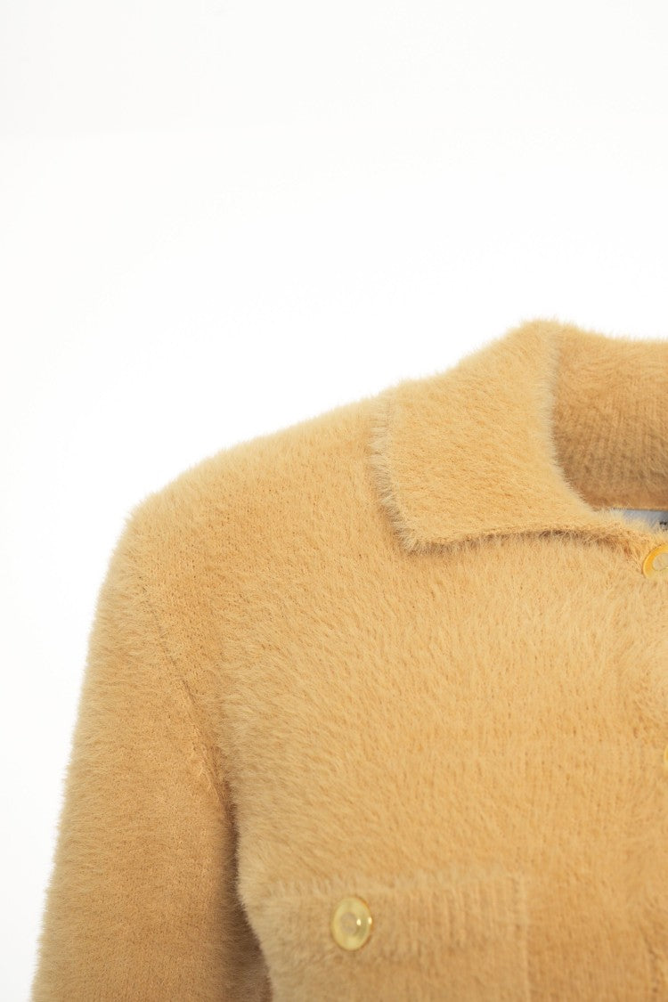 Elisabetta Franchi Cropped Beige Cardigan