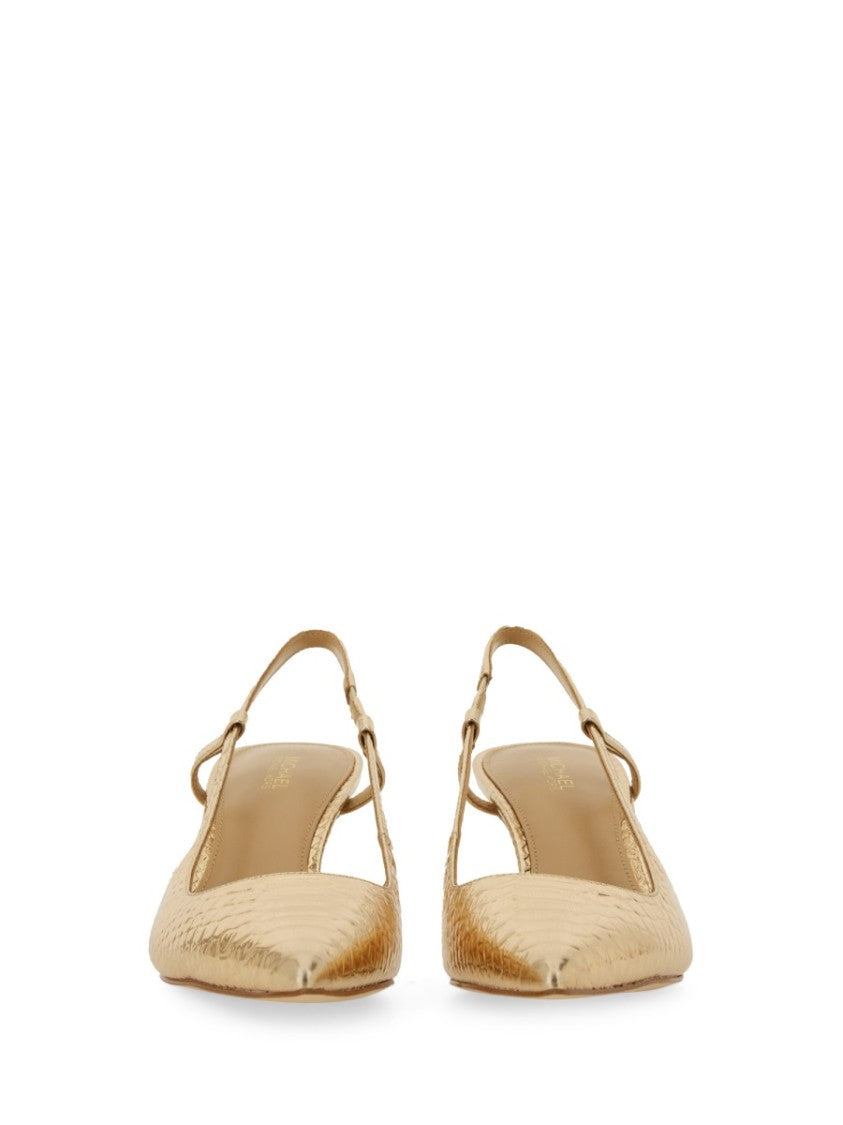 Michael Michael Kors Textured Gold Slingback Pumps With Pointed Toe